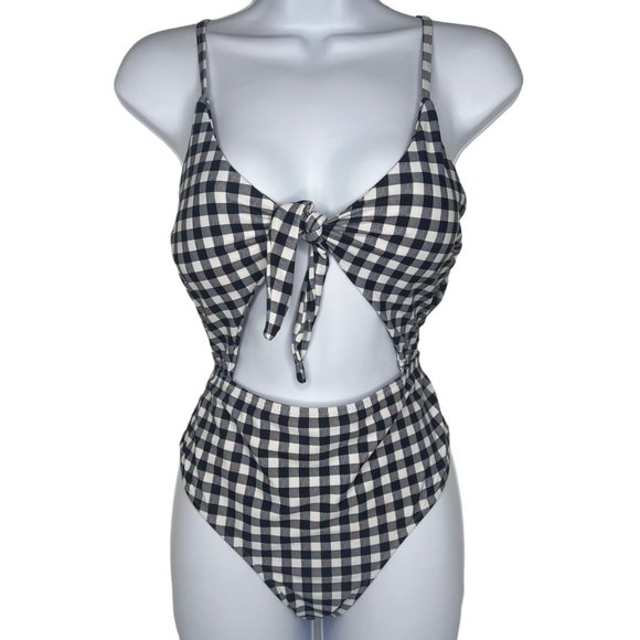 SHEIN Other - Shein Flannel Pattern One Piece Bathing Suit Keyhole Style Black White Size L